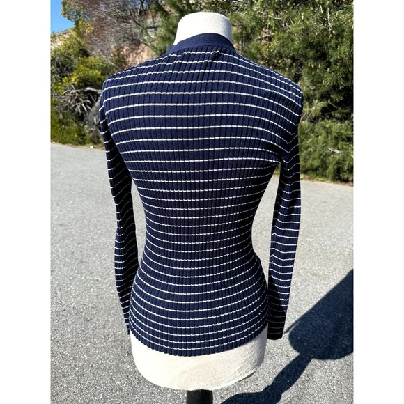 Lauren Ralph Lauren Sweater Blue White Striped Cardigan Nautical Ribbed Womens - Picture 2 of 16